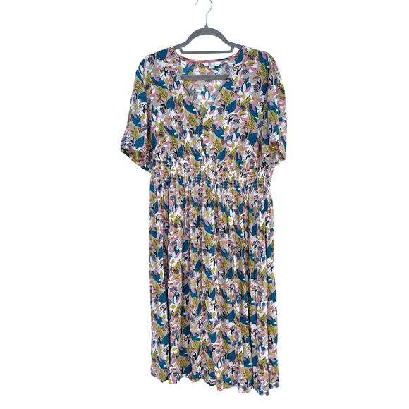 Boden Susannah‎ Toucan Print Midi Dress, Animal Bird Print V-Neck, Plus Size 10 - Picture 1 of 4